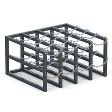 Load image into Gallery viewer, Large steel gas cylinder rack R4X4, 4x4 configuration for sixteen compressed gas bottles