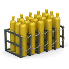 Load image into Gallery viewer, 15 compressed gas cylinders held in a gas cylinder storage rack