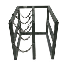 Load image into Gallery viewer, R2X3 floor-mounted gas cylinder rack shown with chains on one side - front view