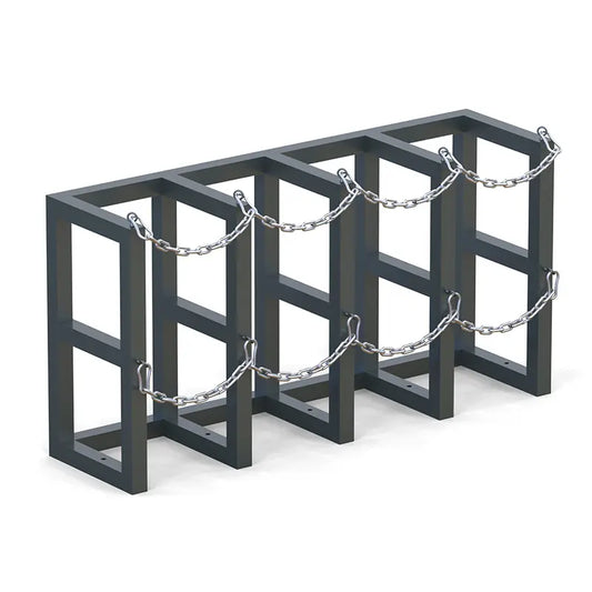 Steel gas cylinder rack R4X1, 4x1 layout for four compressed gas cylinders