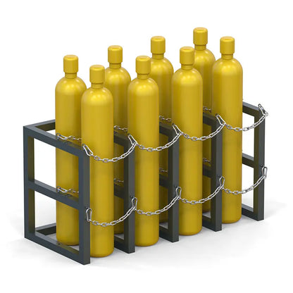 Gas cylinder rack R4X2 holding eight compressed gas cylinders, OSHA compliant