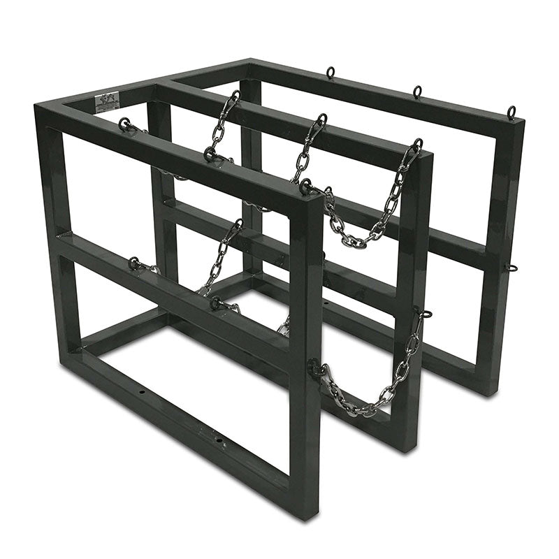 Steel gas cylinder rack R2X3, 2x3 layout for six compressed gas cylinders - side view